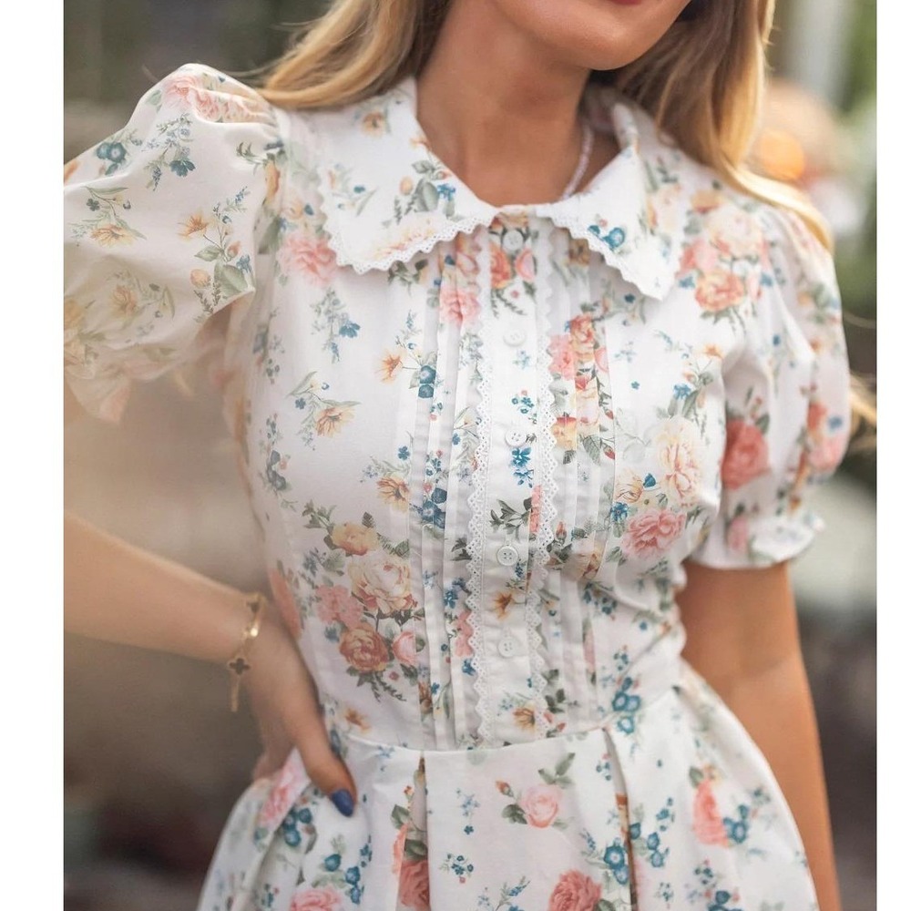 Ivy City Co Floral Midi Dress 8 White Pink Pockets Regencycore Prairie Modest